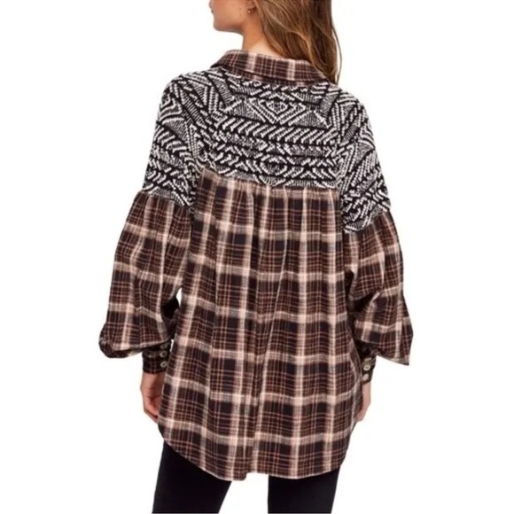 Free people, fire side nights, plaid flannel button down shirt - Picture 9 of 11